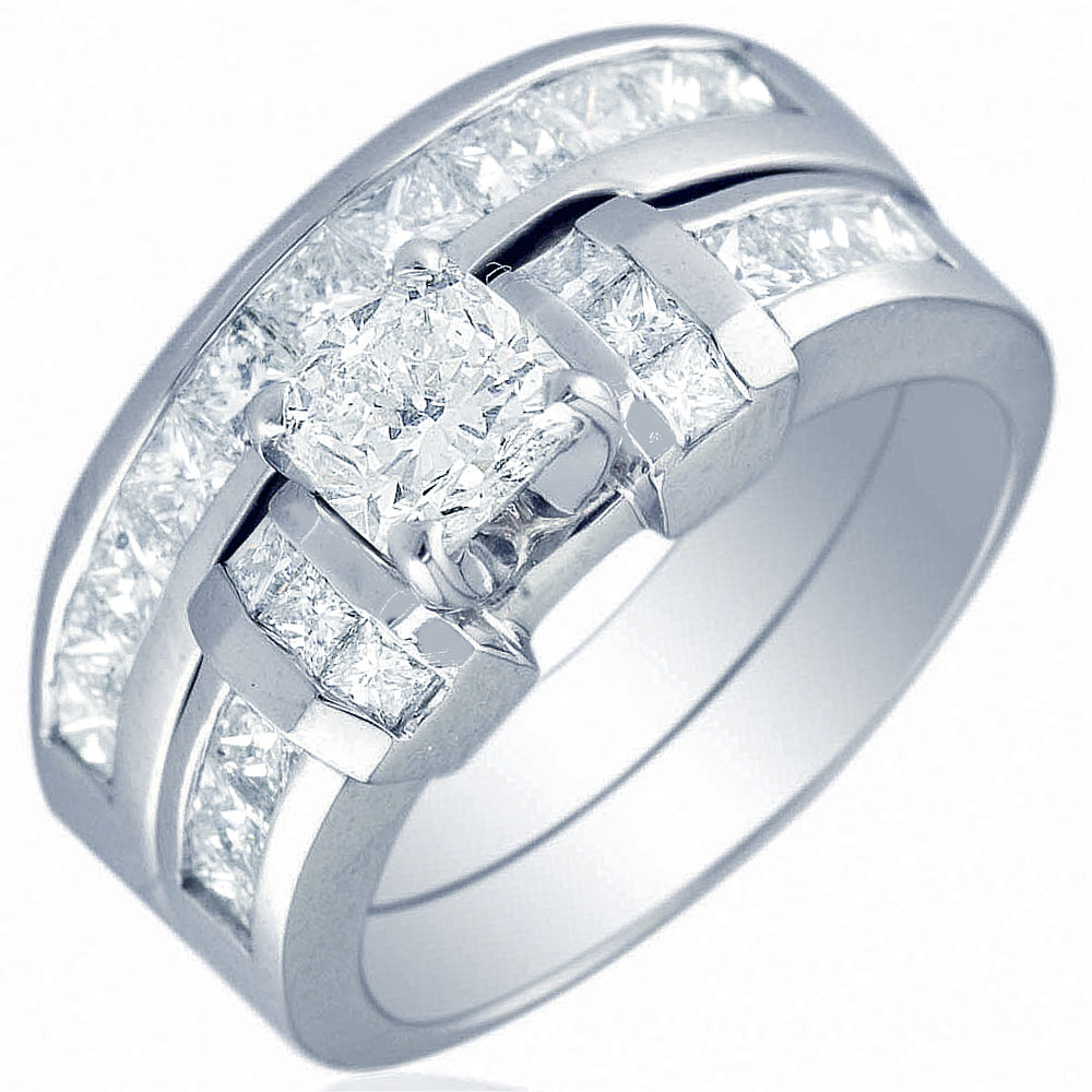 Radiant Bridal Set with Channel Set Princess Cut Side Diamonds